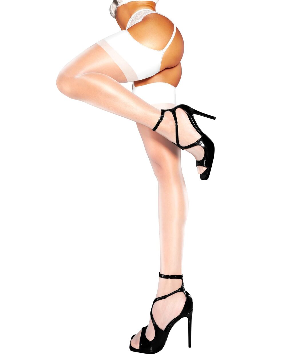 8804 Silk-Soft Suspender Tights - Sheer 20 Den White Garter Stockings